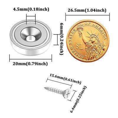 D20 MM 20lbs NdFeB Pot Magnet met Countersunk Hole Totale hoogte H 7,2 mm Hole d1 4,5 mm