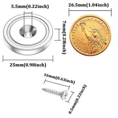 Super Power 25mm Cup Magnet met Countersunk Hole Strength ca. 19kg Hole d1 5.5mm