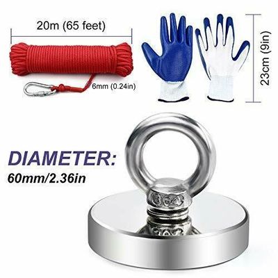 120 kg trekherstel Neodymium vismagneet met precieze tolerantie /-1% en touw oogbout
