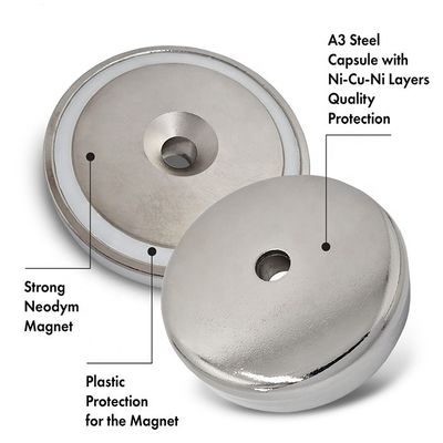 75 kg Kracht Neodymium NdFeB ondiepe potmagneet met anti-zinken montage gat D48x10.8mm