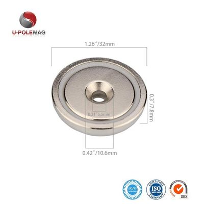 75 kg Kracht Neodymium NdFeB ondiepe potmagneet met anti-zinken montage gat D48x10.8mm