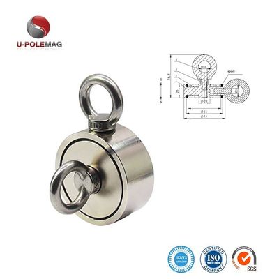 D75mm 200 kg Trekkracht Dubbelzijdig Rond Sterk Magnetisch Visserpak Rescue Magnet met Haak