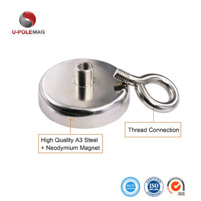 A3 staal NdFeB magneet 148 LBS 67 KG Trekkracht D48mm Zeldzame aarde POT magneet met oogbout