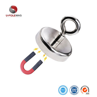 A3 staal NdFeB magneet 148 LBS 67 KG Trekkracht D48mm Zeldzame aarde POT magneet met oogbout