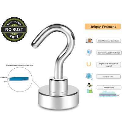 Ndfeb-kwaliteit D16 D20 D32 Sterke permanente pot magnetische haak Sliver Neodymium magnetische haak