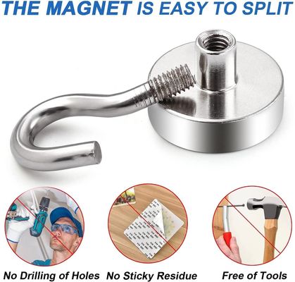 Ndfeb-kwaliteit D16 D20 D32 Sterke permanente pot magnetische haak Sliver Neodymium magnetische haak