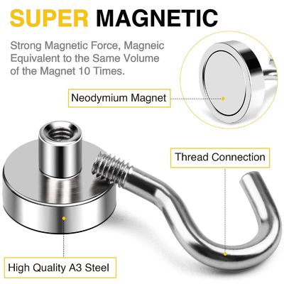 Ndfeb-kwaliteit D16 D20 D32 Sterke permanente pot magnetische haak Sliver Neodymium magnetische haak