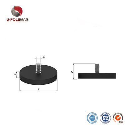 D88x8mm Ronde rubber gecoate magneetbasis met buitenste draad 45 kg trekkracht Ronde vorm