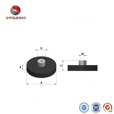 80 graden Celsius Rubbercoated NdFeB Pot Magnet met Tapped Pin en snijservice