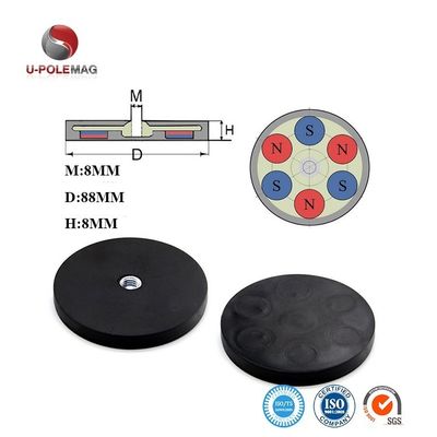 Strong Pull M8 Thread Neodymium Rubber Coated Pot Magnet Industriële graad Niet-glijmount