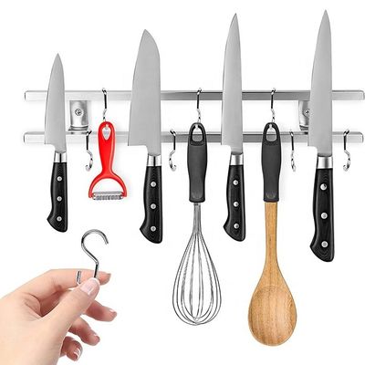 18 inch vierkant buizen roestvrij staal magnetisch mes strip met 6 haakjes voor keukengereedschap houder gereedschap organisator