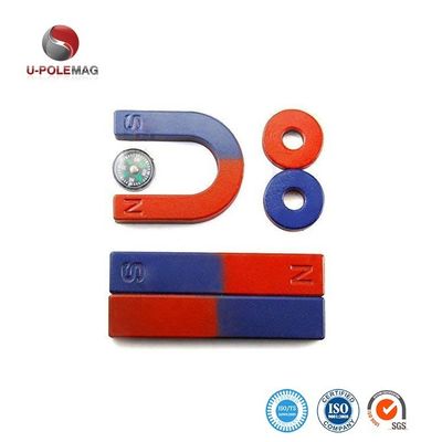 7.3g/cm3 Dichtheid Rood Blauw Geverfde Stang U-vormige hoefijzermagneet voor onderwijsmateriaal